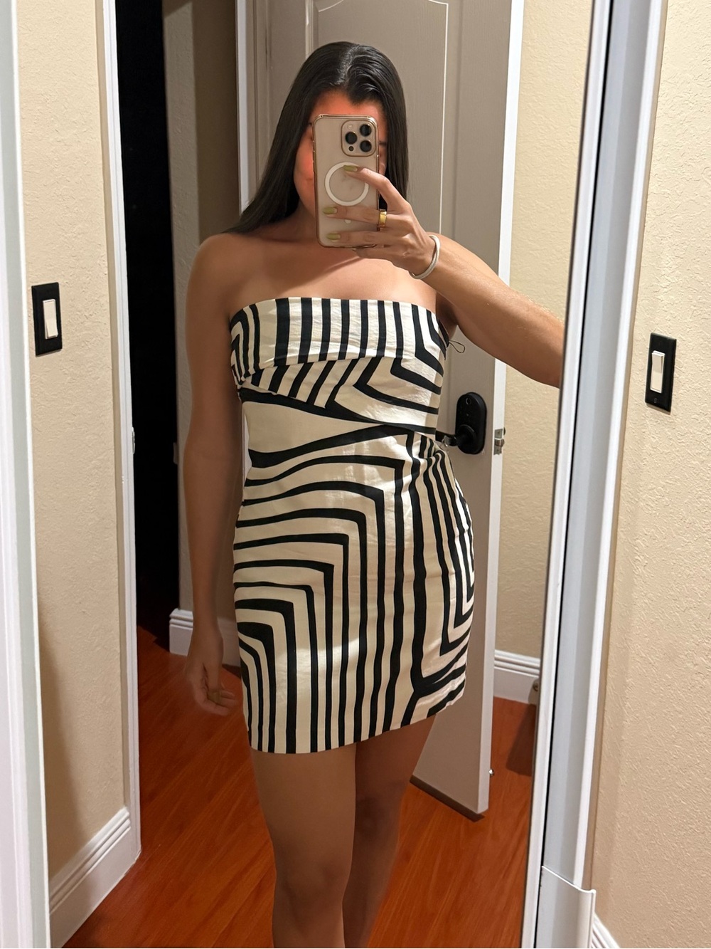 Zara Printed Linen Blend Strapless Mini Dress L